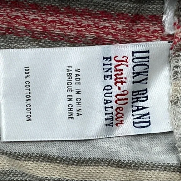 Lucky Brand Knit Wear Hoodie Large Gray & Red Stripe Pullover Casual Preppy Men - Picture 9 of 15